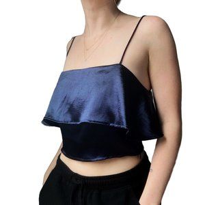 Urban Outfitters Silky Navy Blue Crop Top